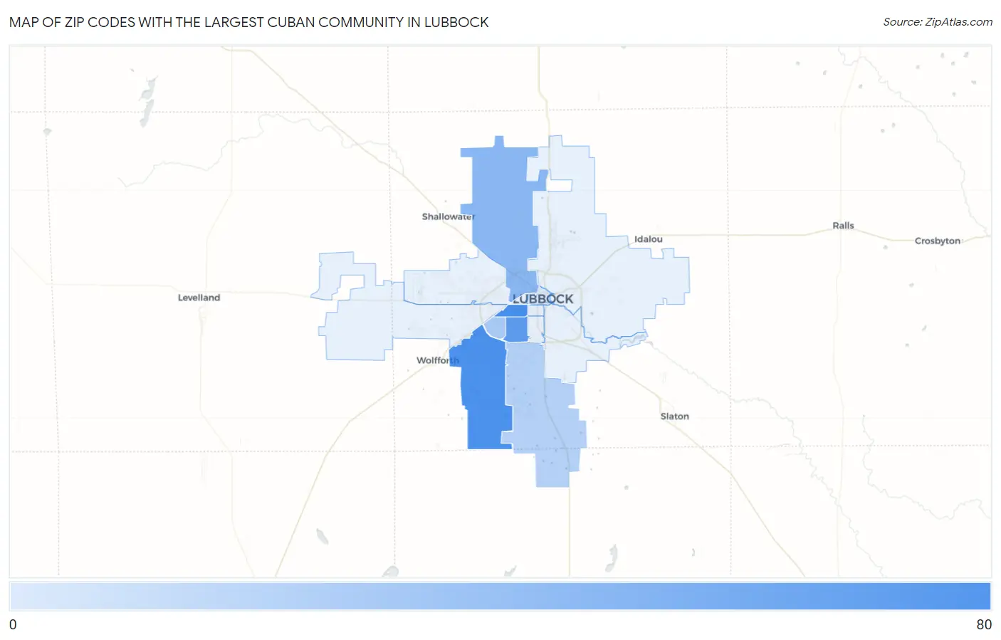 Zip Codes with the Largest Cuban Community in Lubbock Map