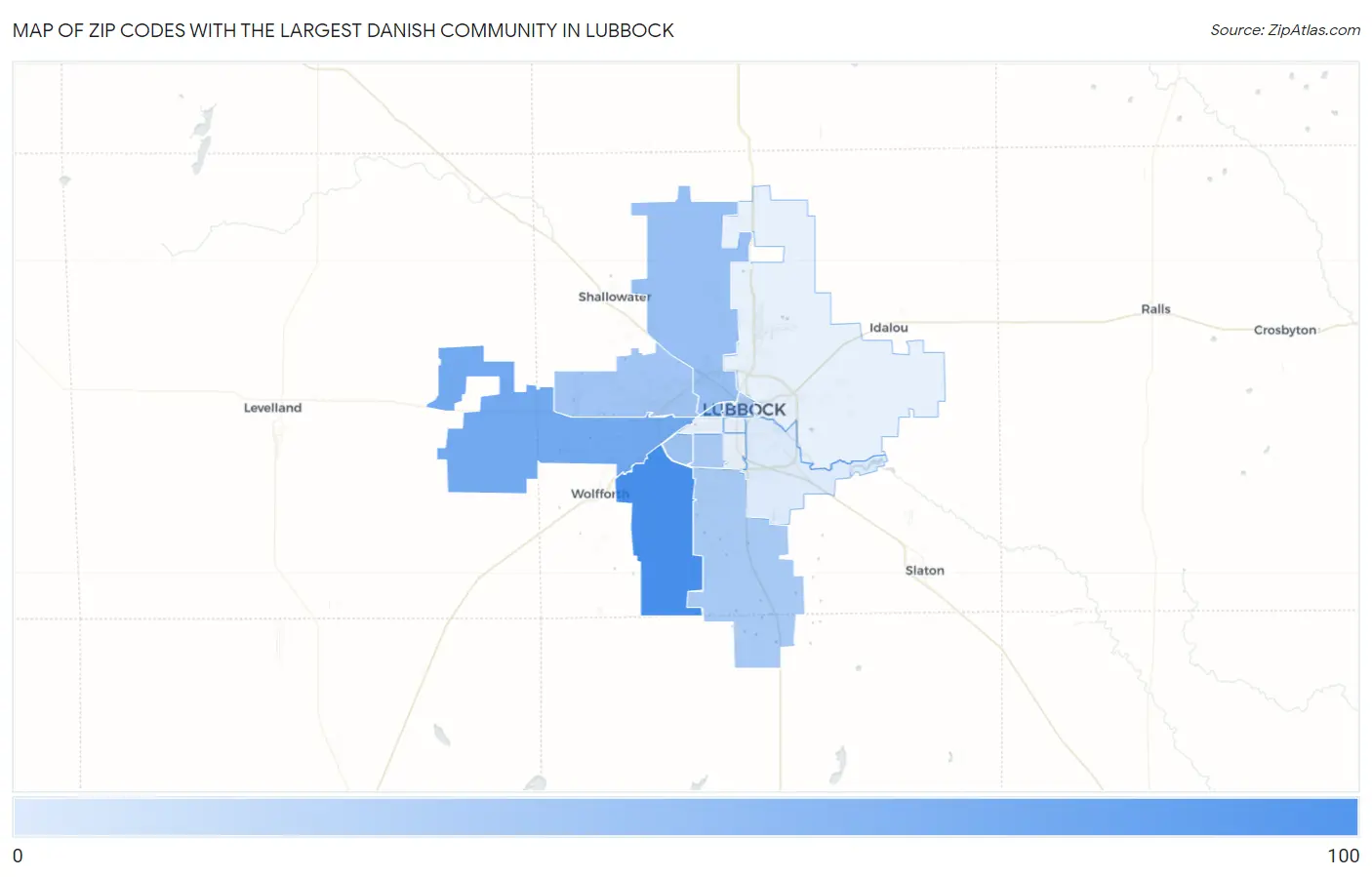Zip Codes with the Largest Danish Community in Lubbock Map
