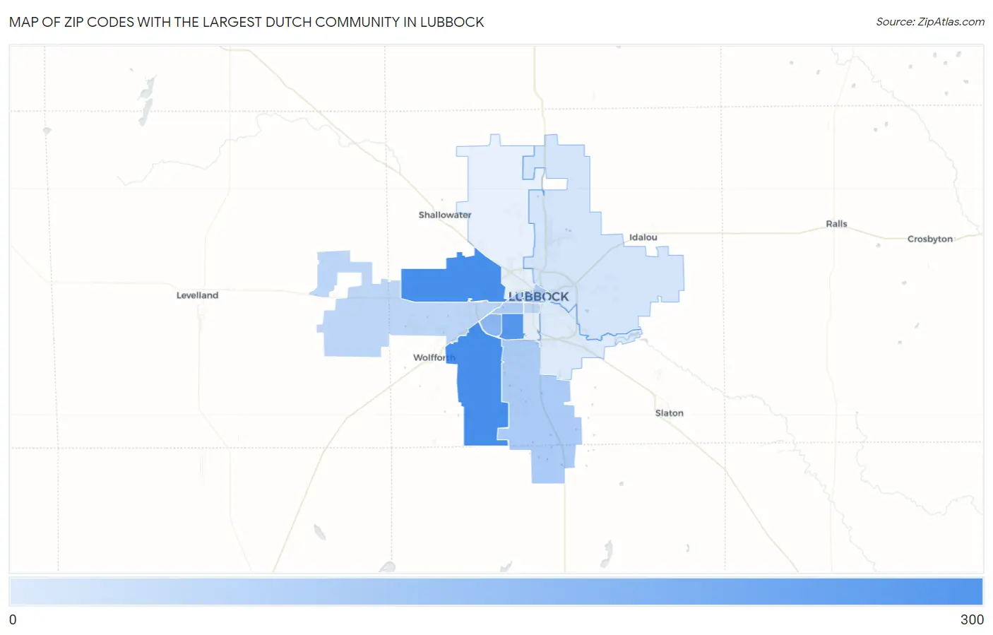 Zip Codes with the Largest Dutch Community in Lubbock Map