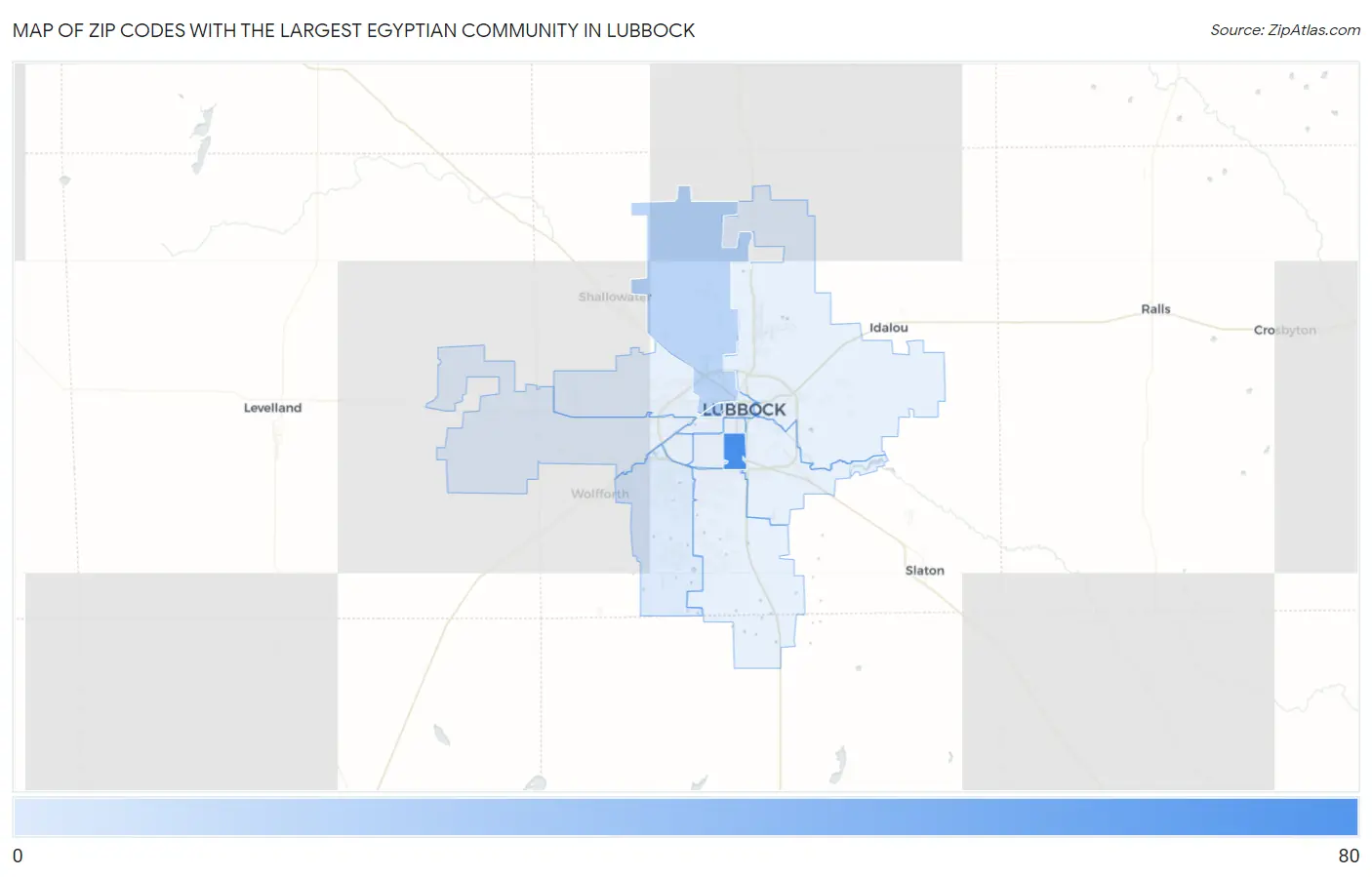 Zip Codes with the Largest Egyptian Community in Lubbock Map