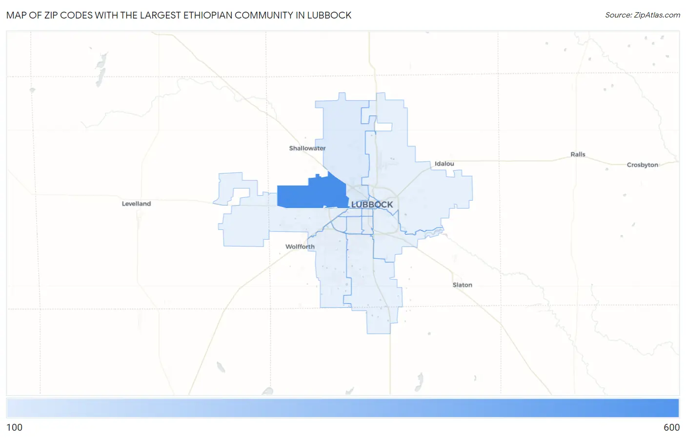 Zip Codes with the Largest Ethiopian Community in Lubbock Map