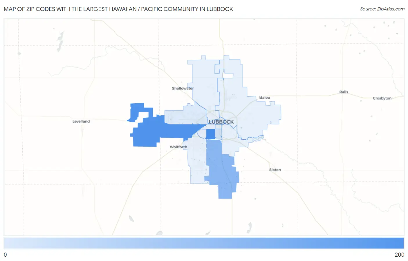 Zip Codes with the Largest Hawaiian / Pacific Community in Lubbock Map