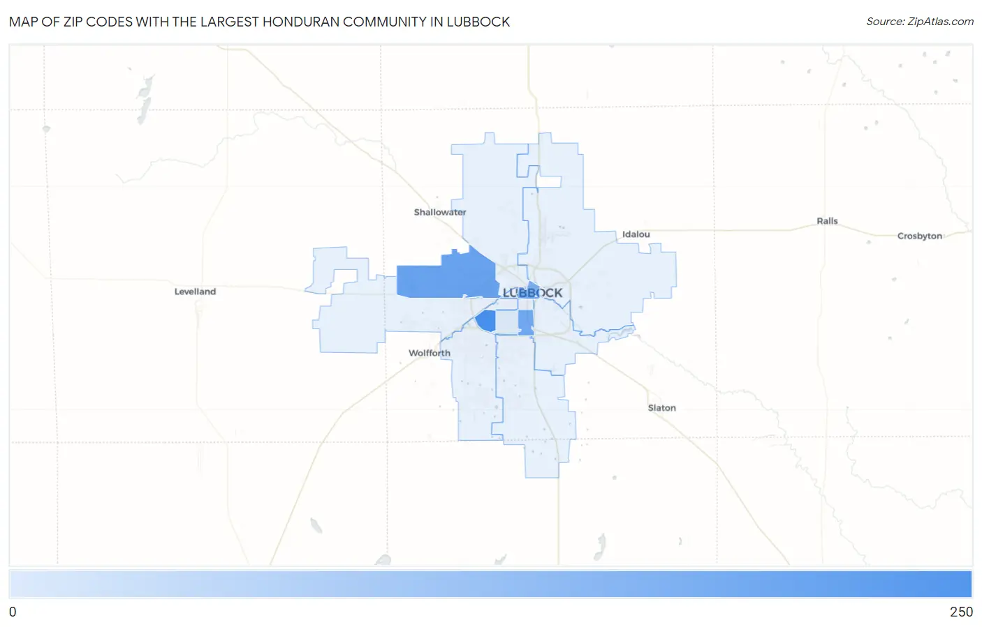 Zip Codes with the Largest Honduran Community in Lubbock Map