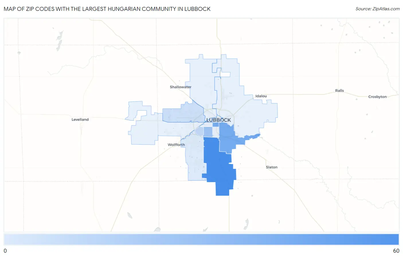 Zip Codes with the Largest Hungarian Community in Lubbock Map