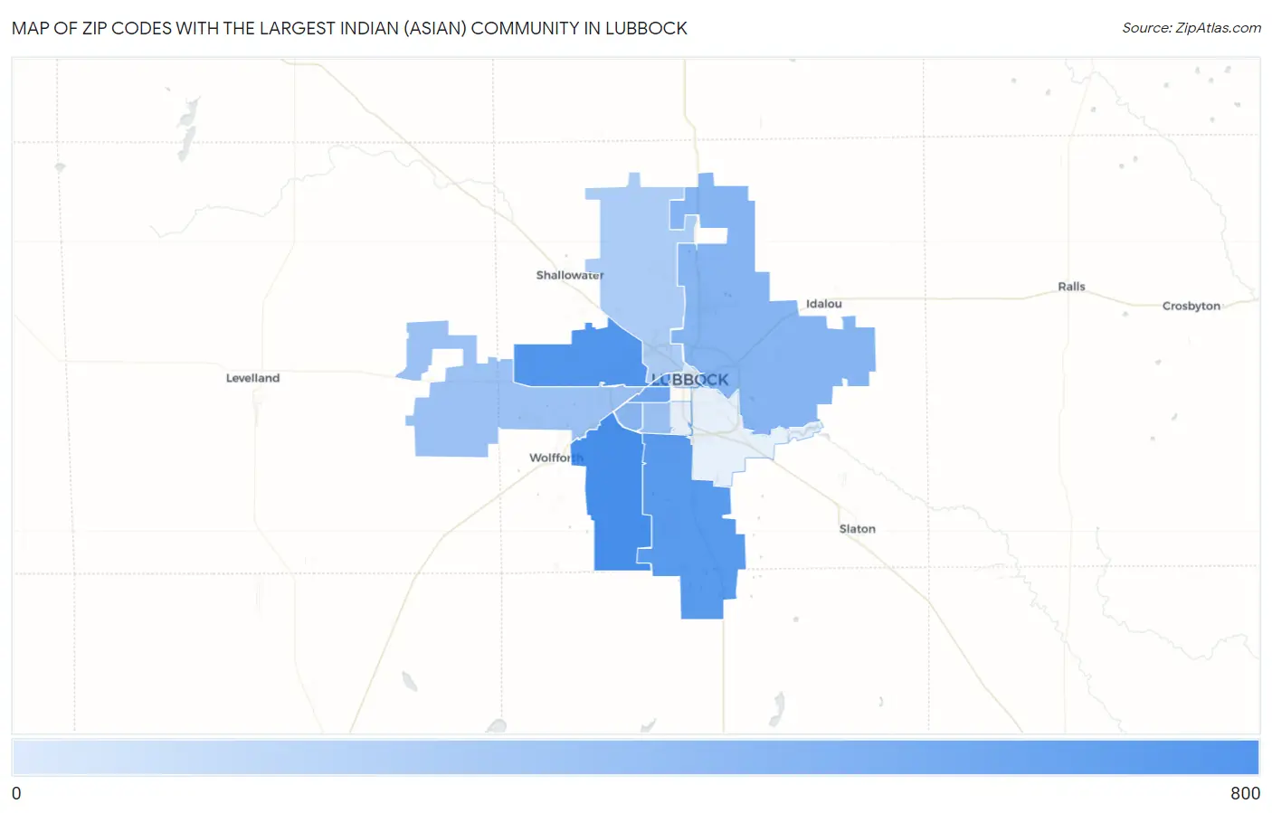 Zip Codes with the Largest Indian (Asian) Community in Lubbock Map