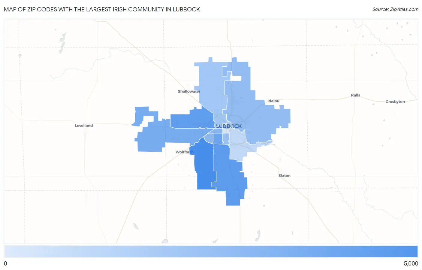 Zip Codes with the Largest Irish Community in Lubbock Map