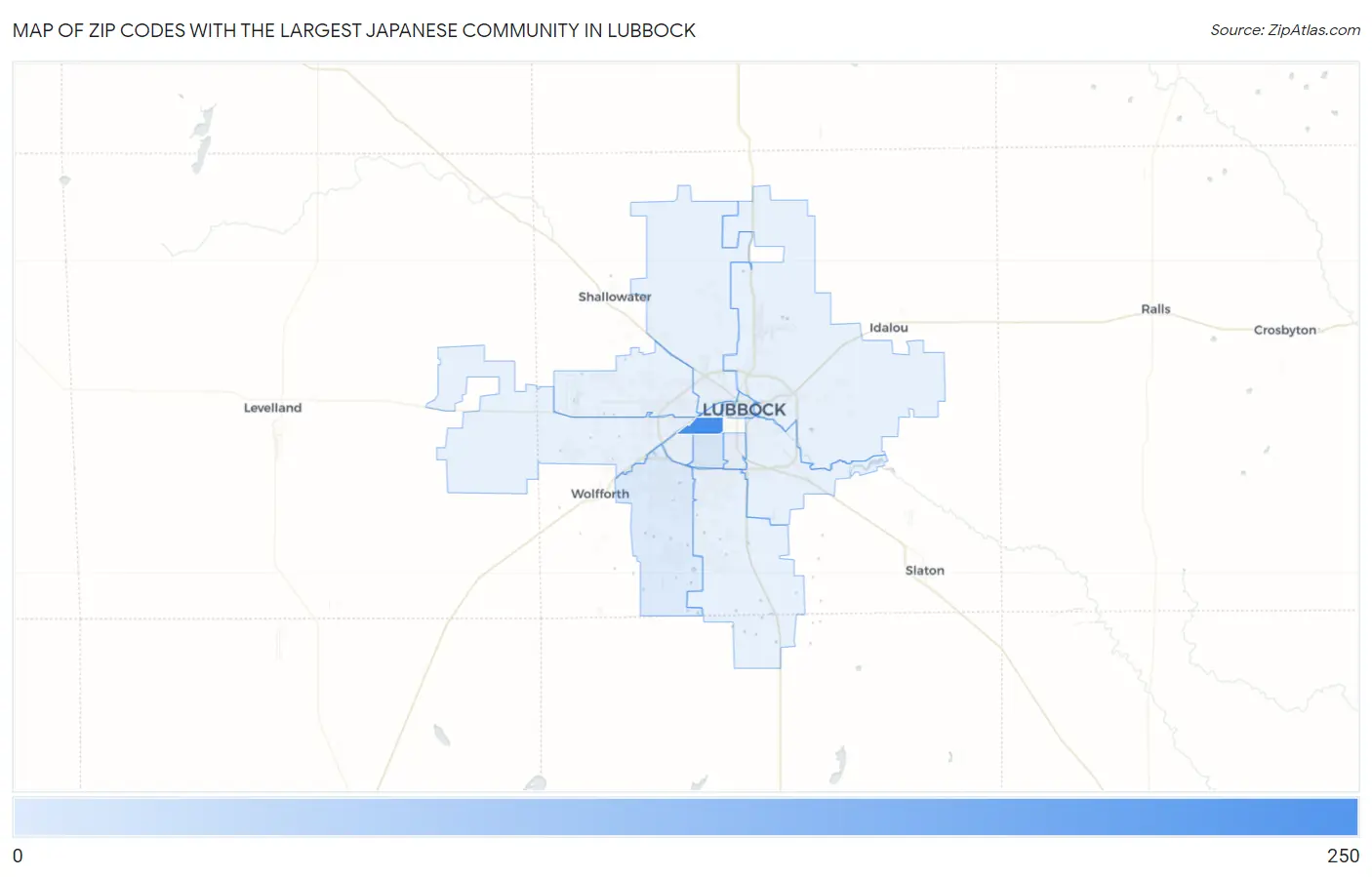 Zip Codes with the Largest Japanese Community in Lubbock Map