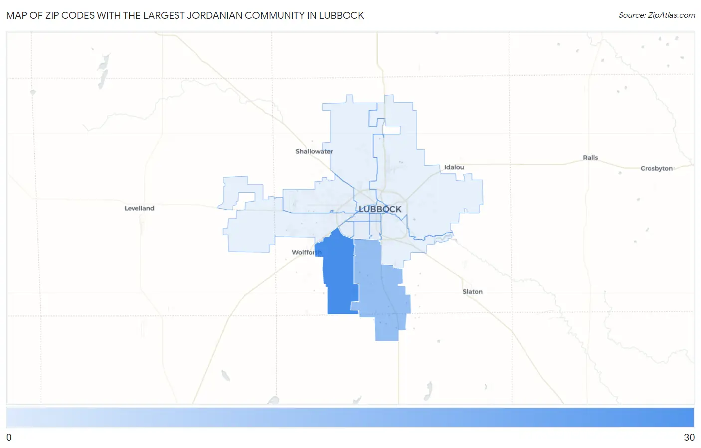 Zip Codes with the Largest Jordanian Community in Lubbock Map