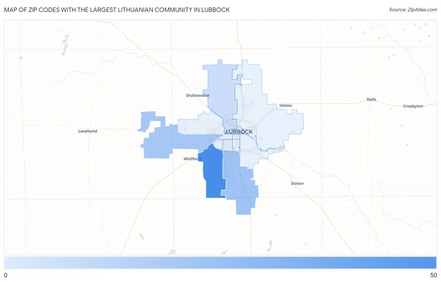 Zip Codes with the Largest Lithuanian Community in Lubbock Map