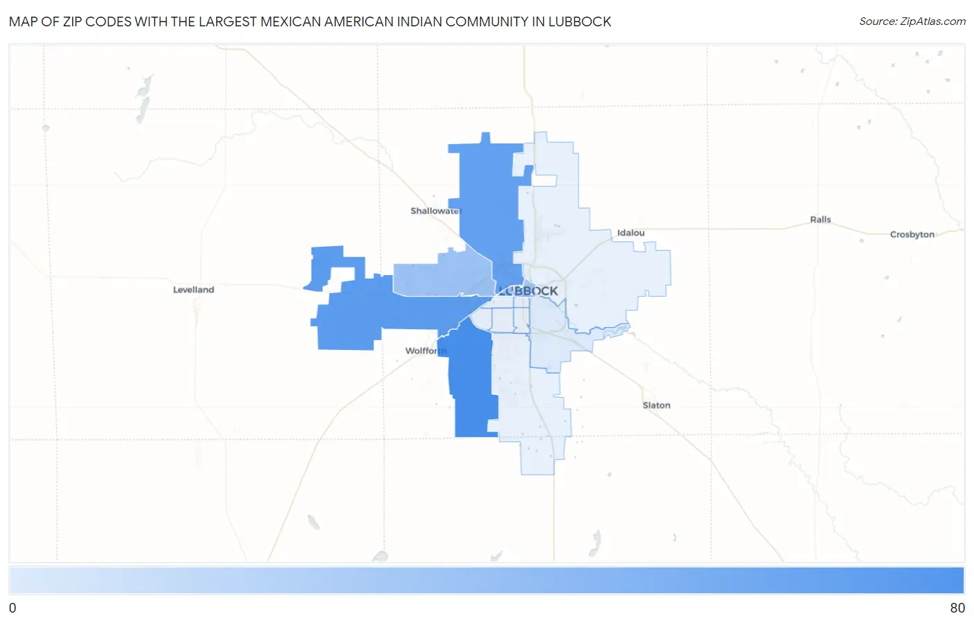 Zip Codes with the Largest Mexican American Indian Community in Lubbock Map