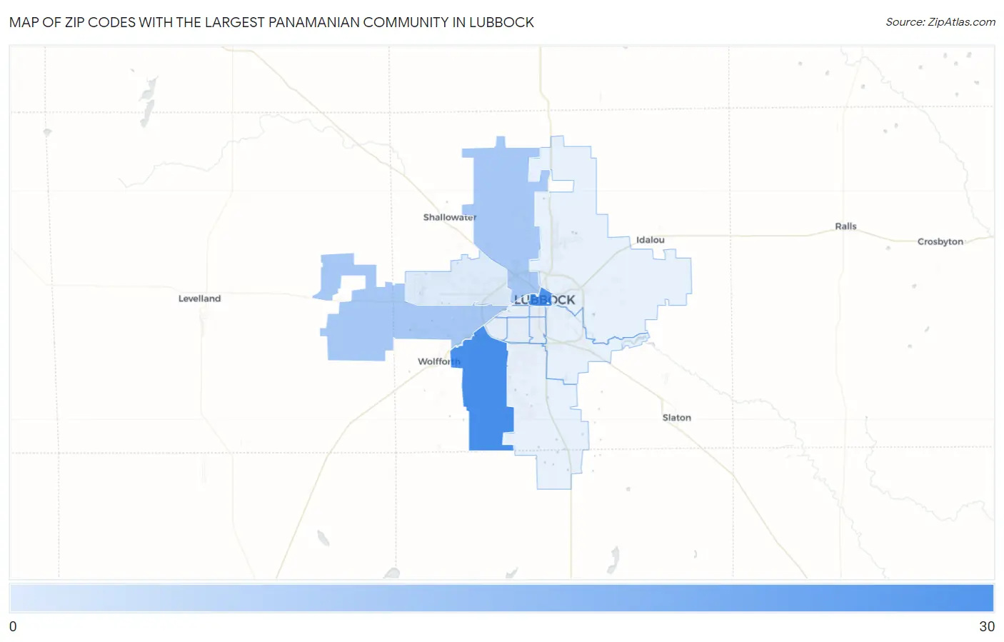 Zip Codes with the Largest Panamanian Community in Lubbock Map
