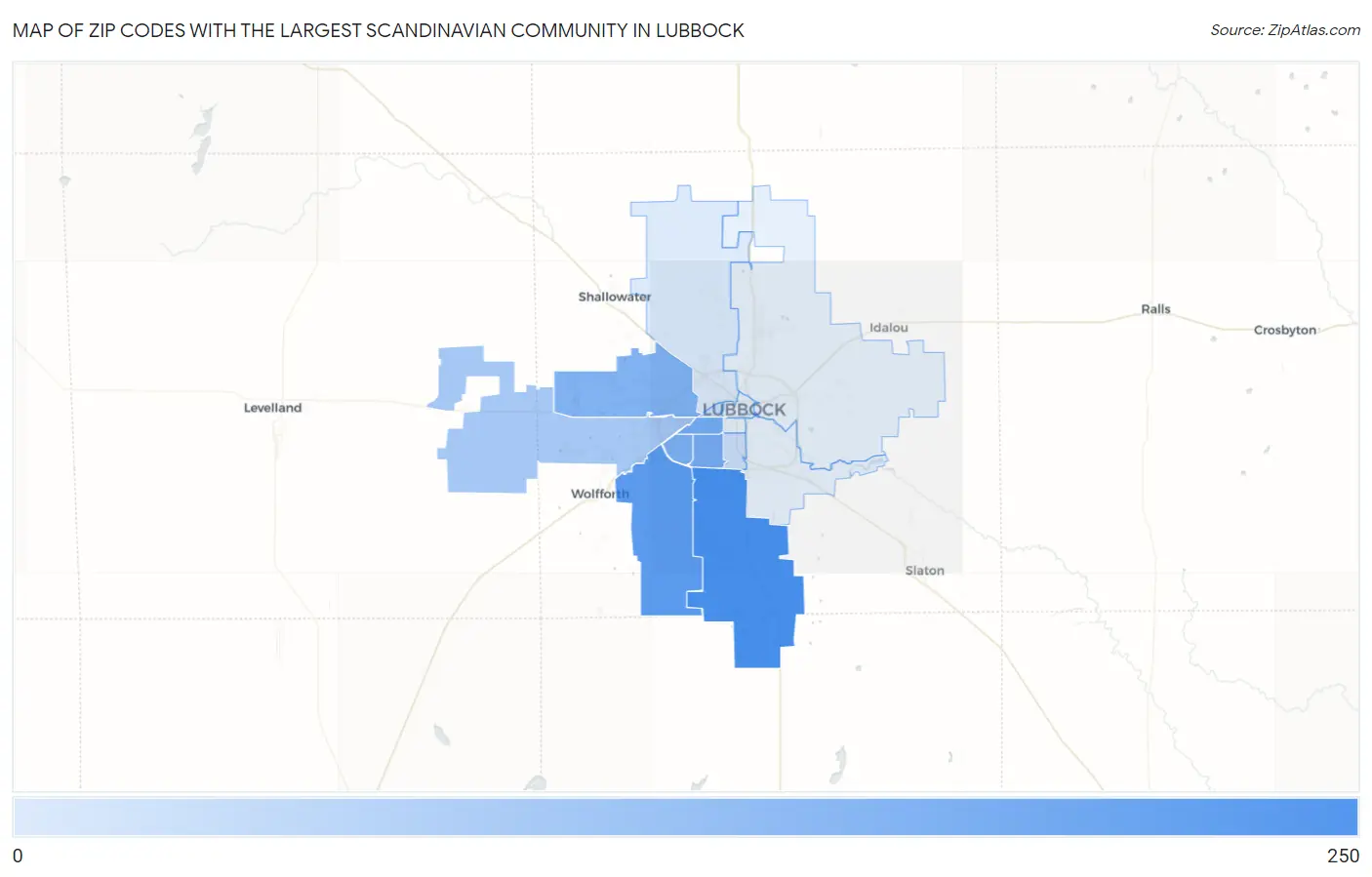 Zip Codes with the Largest Scandinavian Community in Lubbock Map