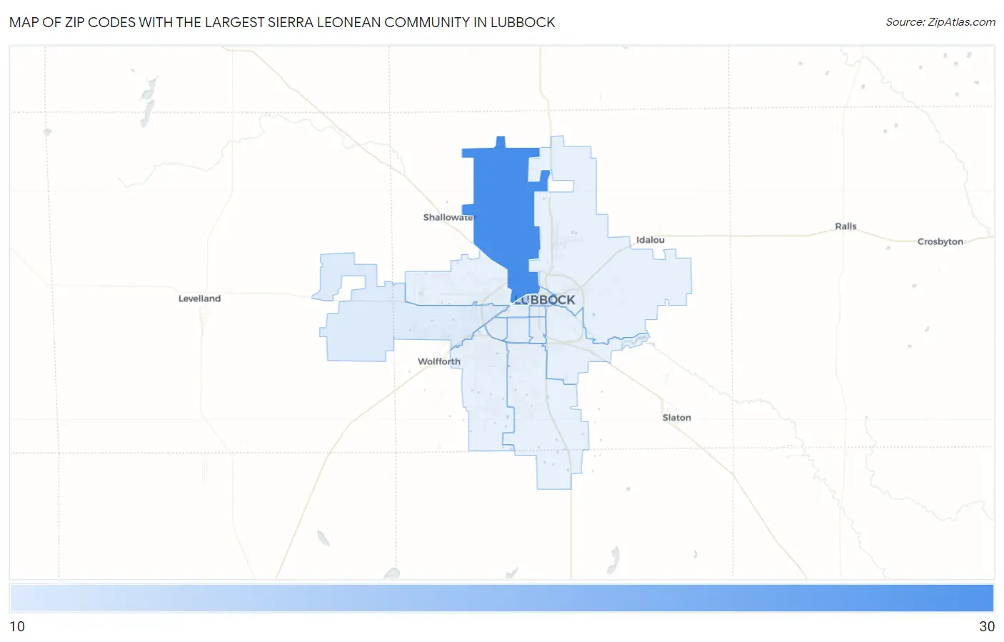 Zip Codes with the Largest Sierra Leonean Community in Lubbock Map