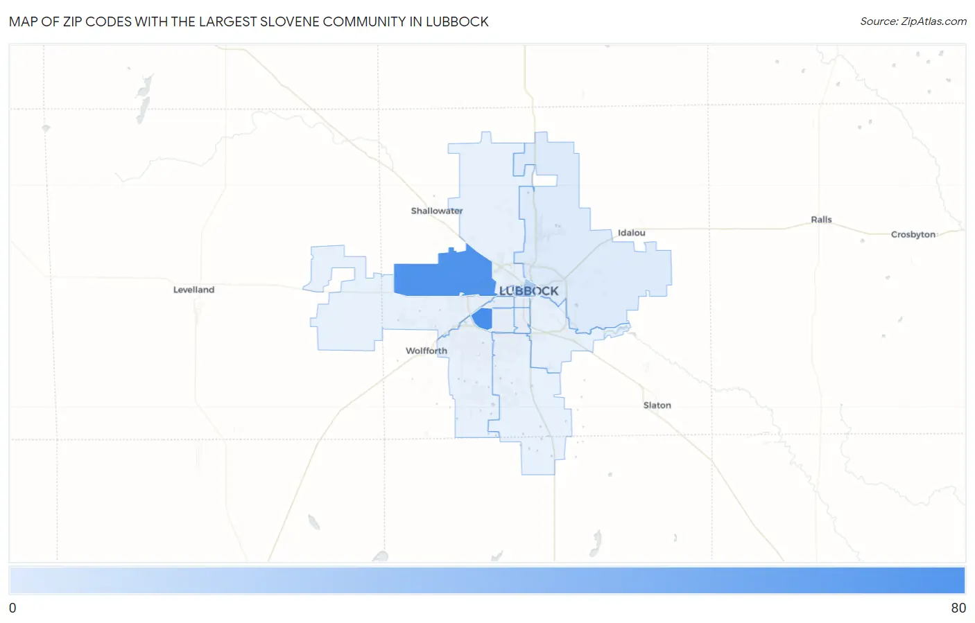 Zip Codes with the Largest Slovene Community in Lubbock Map