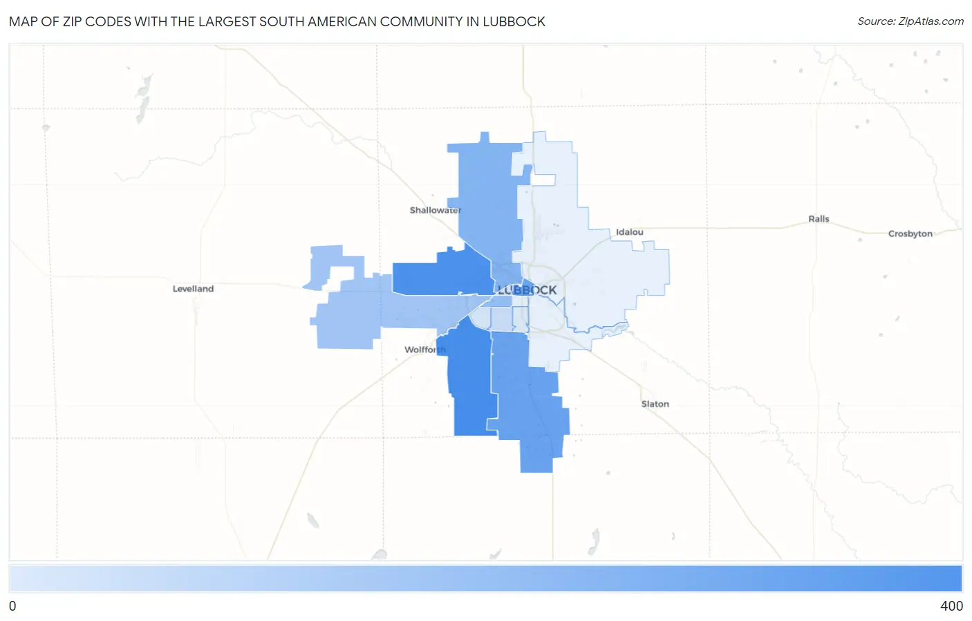 Zip Codes with the Largest South American Community in Lubbock Map