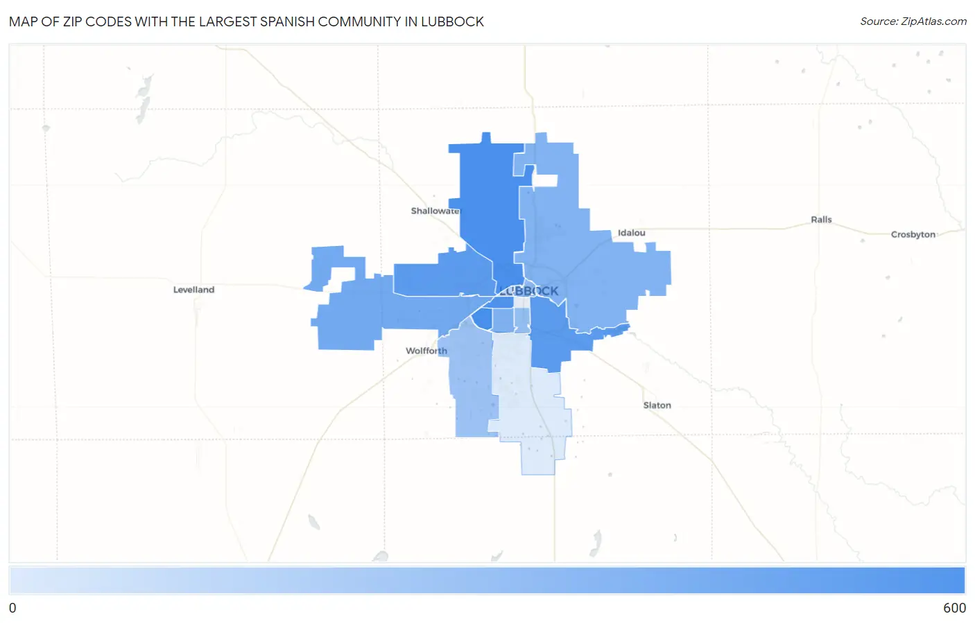 Zip Codes with the Largest Spanish Community in Lubbock Map