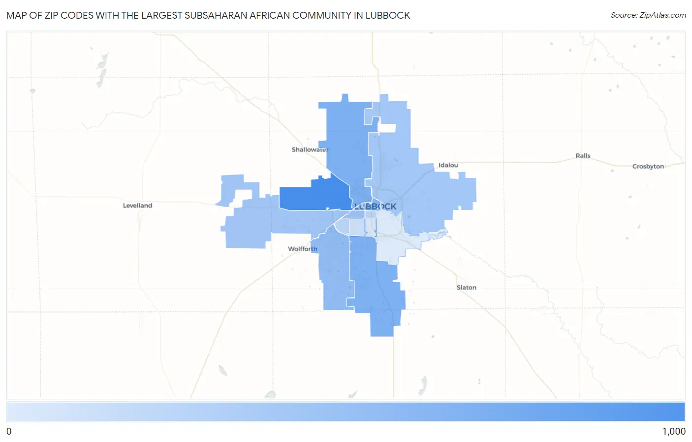 Zip Codes with the Largest Subsaharan African Community in Lubbock Map