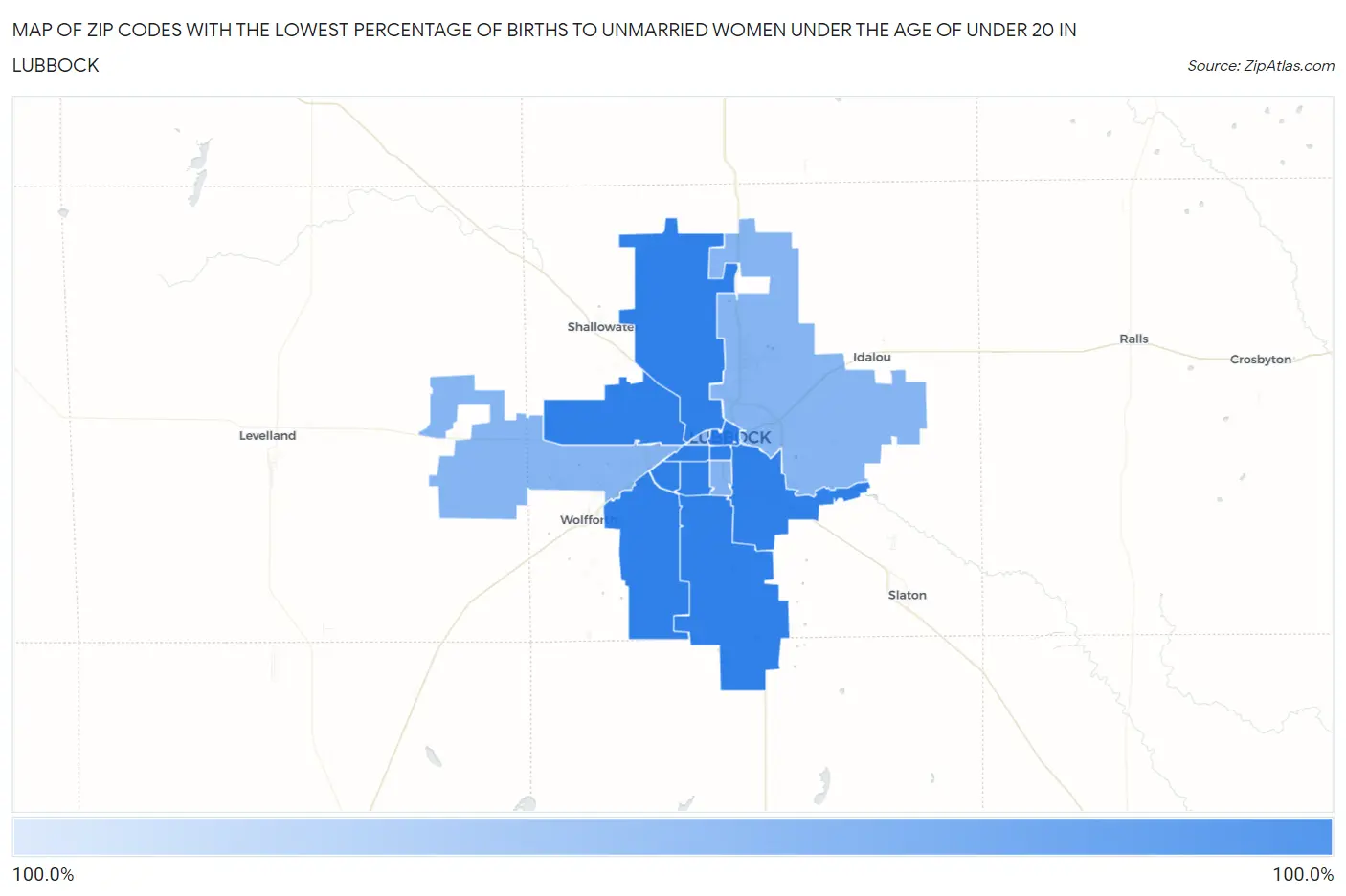 Zip Codes with the Lowest Percentage of Births to Unmarried Women under the Age of under 20 in Lubbock Map