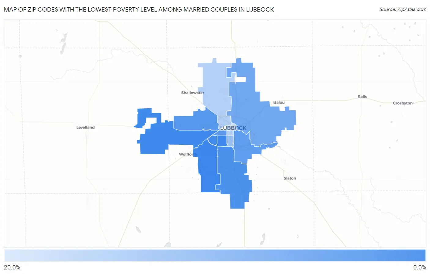 Zip Codes with the Lowest Poverty Level Among Married Couples in Lubbock Map