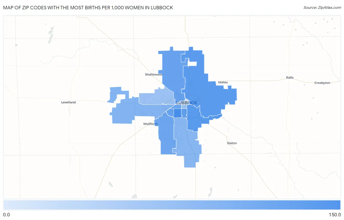 Zip Codes with the Most Births per 1,000 Women in Lubbock Map