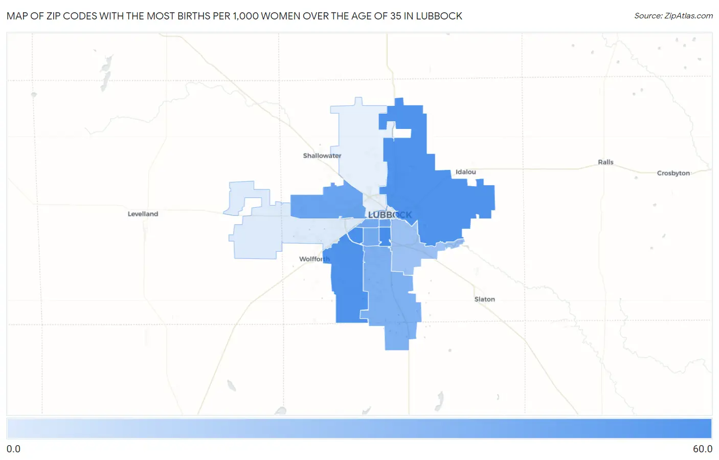 Zip Codes with the Most Births per 1,000 Women Over the Age of 35 in Lubbock Map