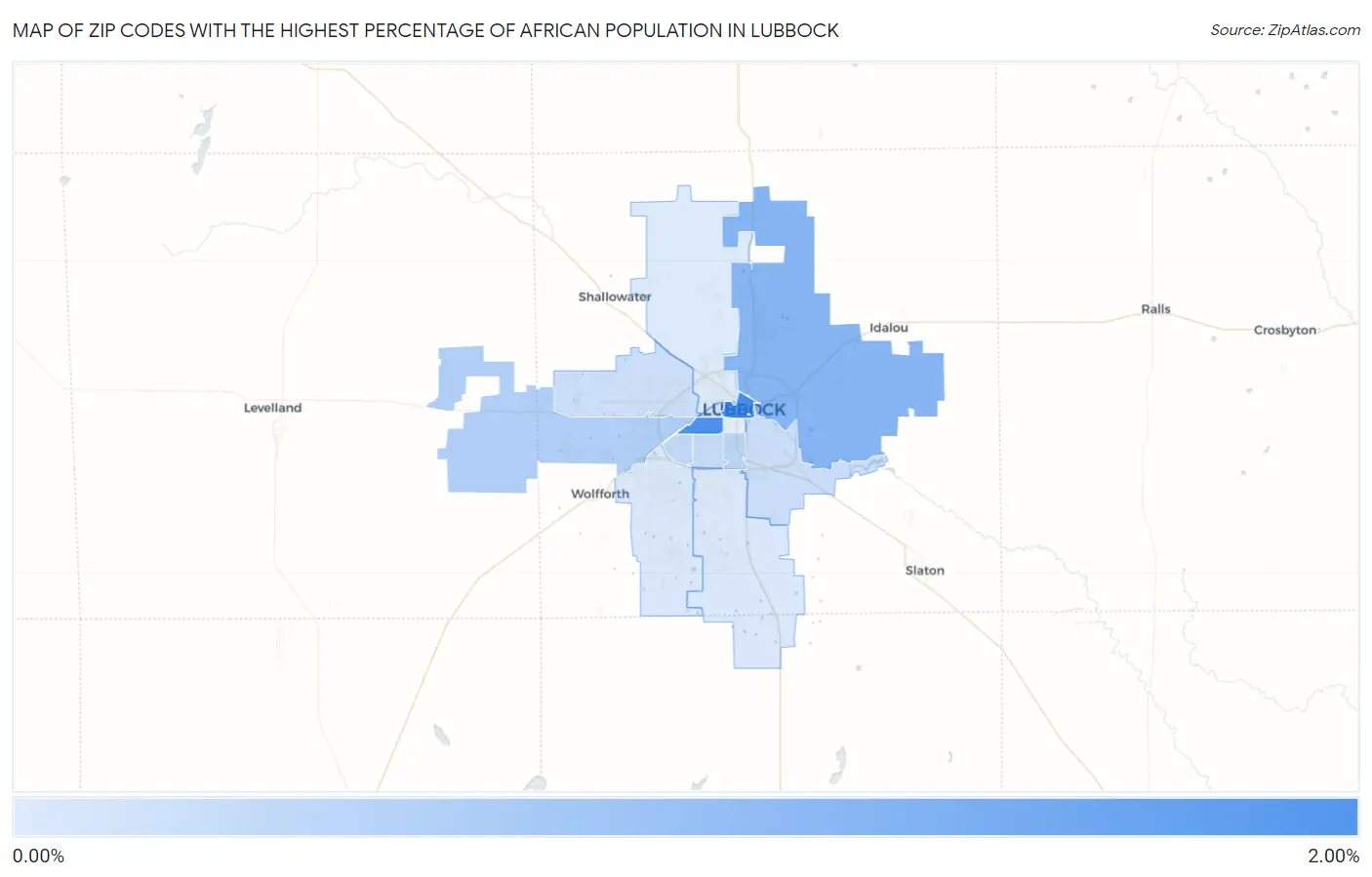 Zip Codes with the Highest Percentage of African Population in Lubbock Map