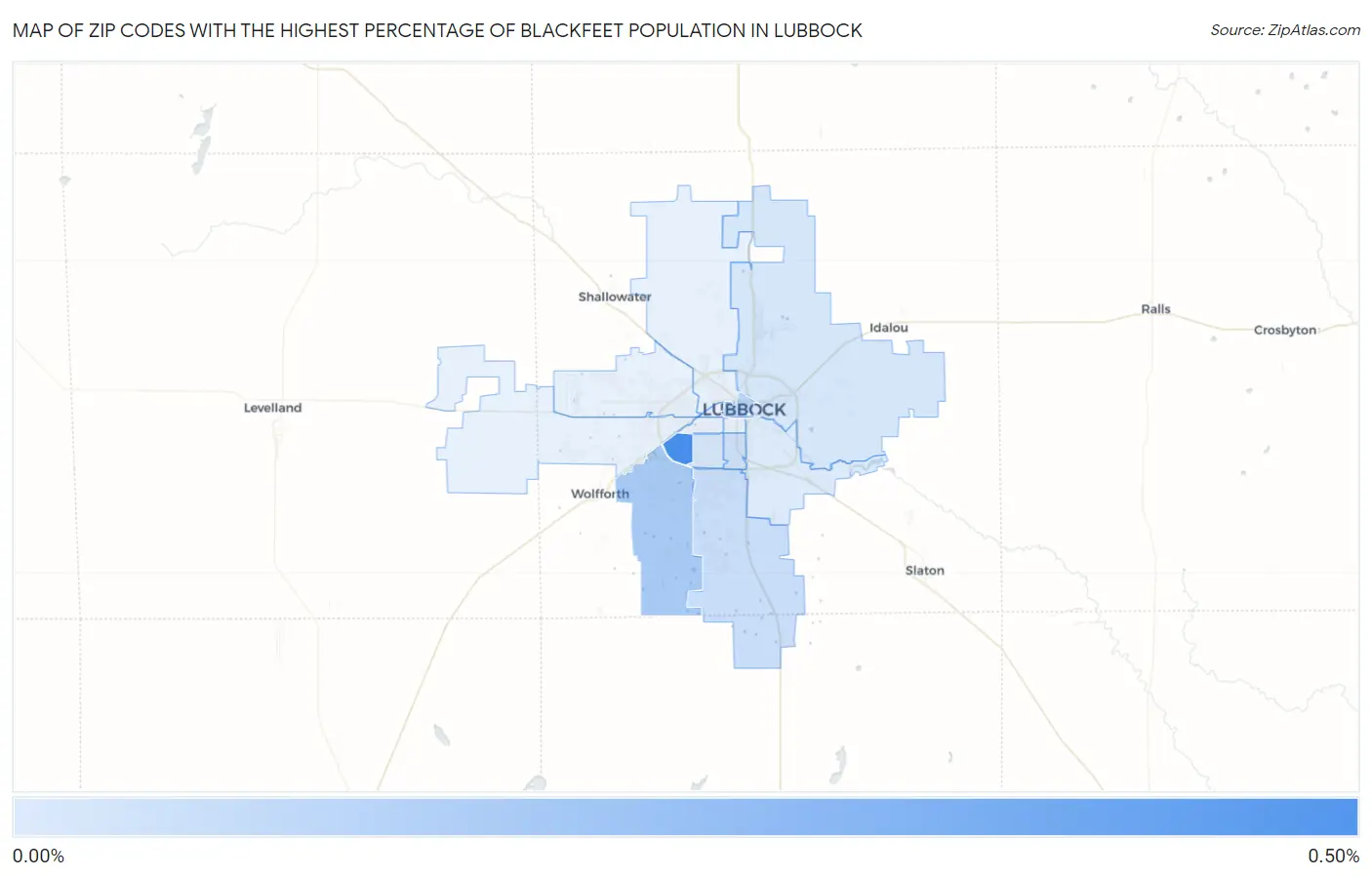 Zip Codes with the Highest Percentage of Blackfeet Population in Lubbock Map