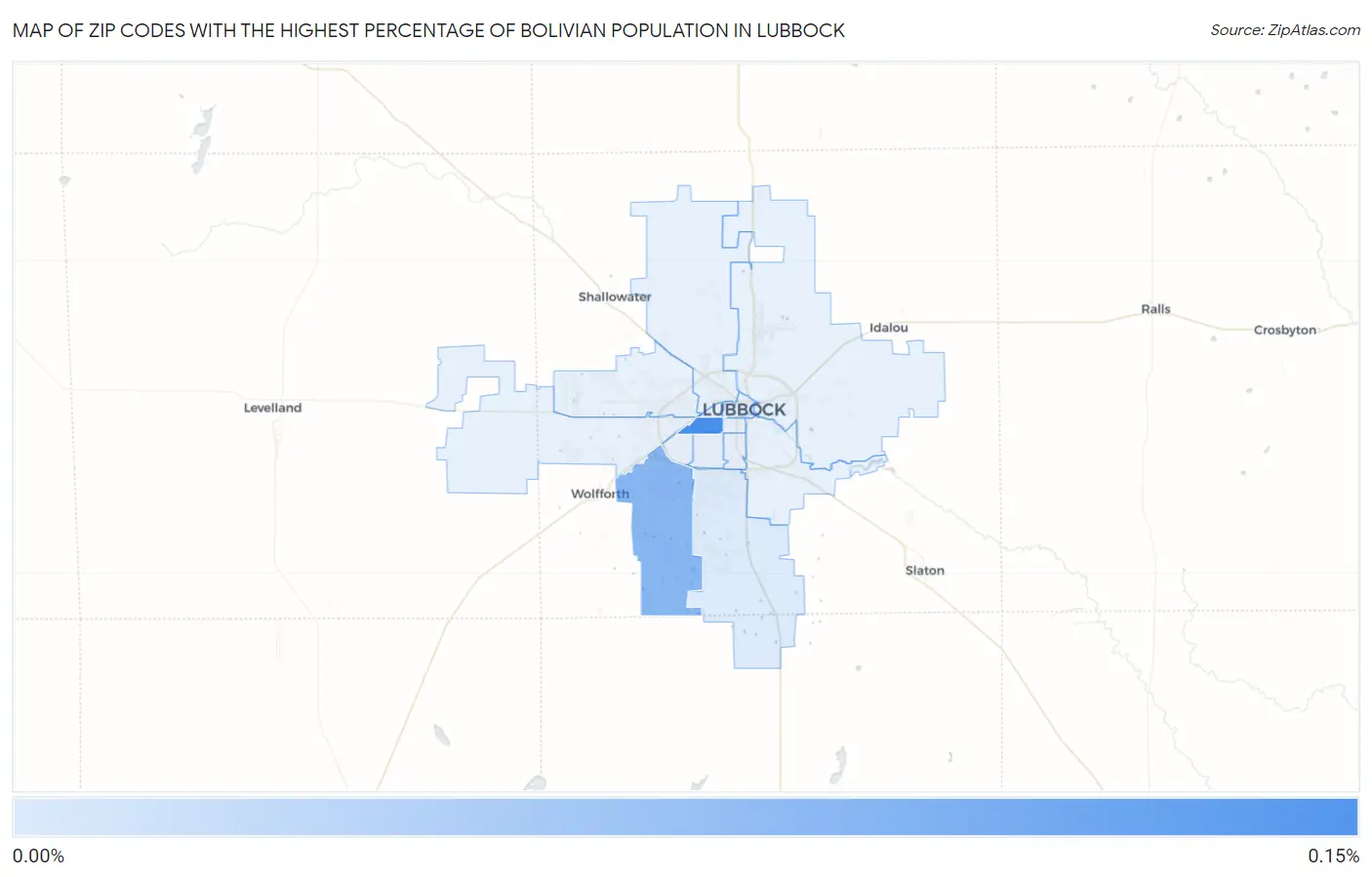 Zip Codes with the Highest Percentage of Bolivian Population in Lubbock Map