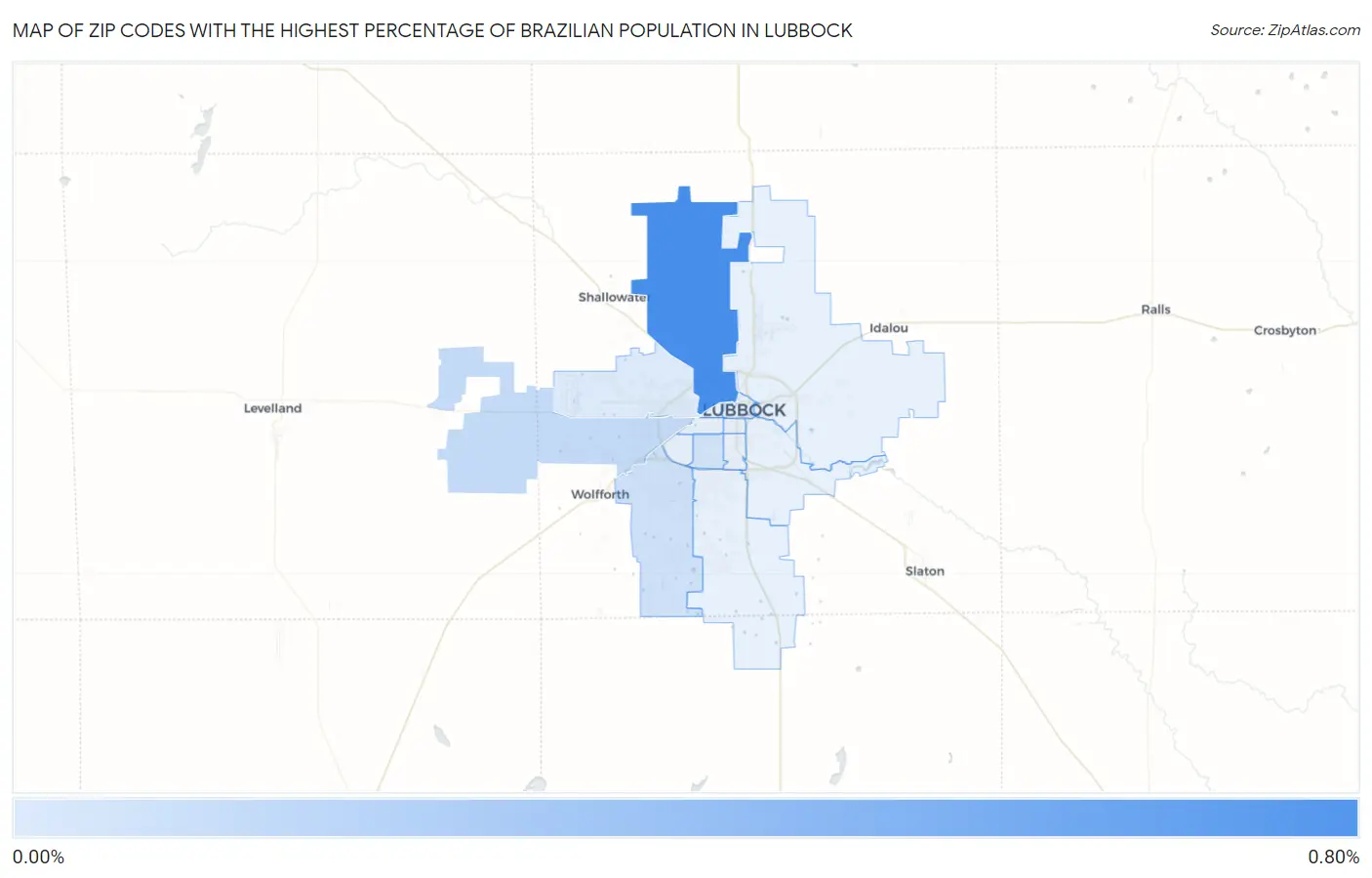 Zip Codes with the Highest Percentage of Brazilian Population in Lubbock Map
