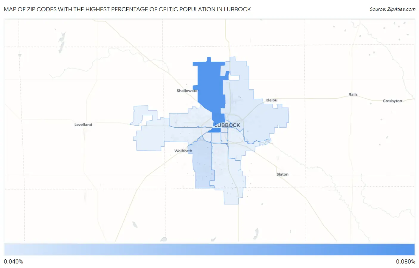 Zip Codes with the Highest Percentage of Celtic Population in Lubbock Map