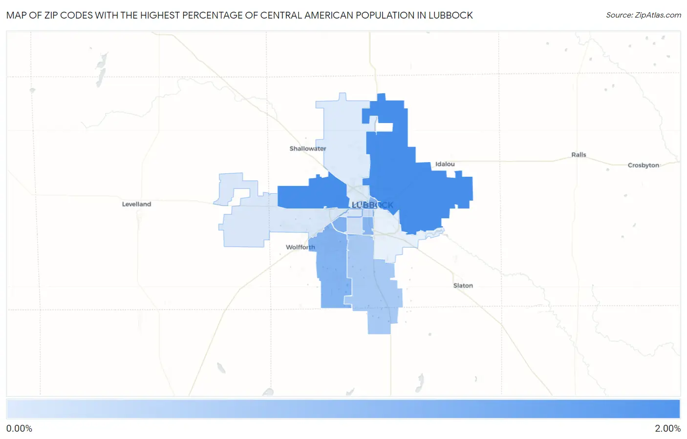Zip Codes with the Highest Percentage of Central American Population in Lubbock Map