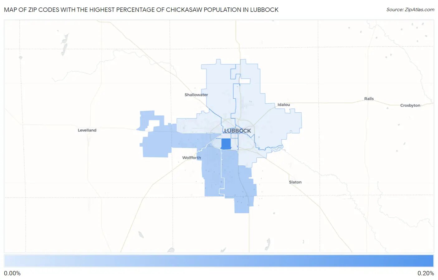 Zip Codes with the Highest Percentage of Chickasaw Population in Lubbock Map