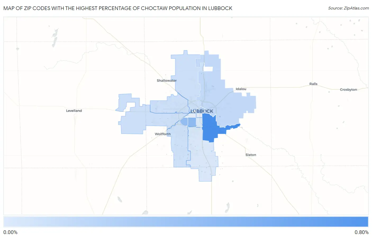 Zip Codes with the Highest Percentage of Choctaw Population in Lubbock Map
