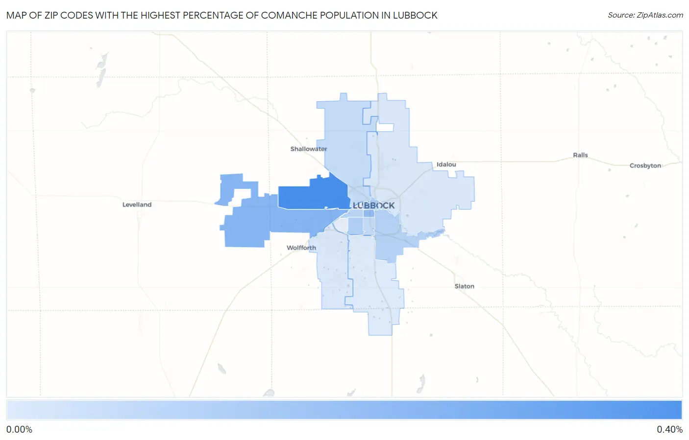 Zip Codes with the Highest Percentage of Comanche Population in Lubbock Map