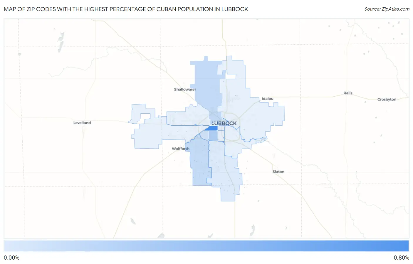 Zip Codes with the Highest Percentage of Cuban Population in Lubbock Map