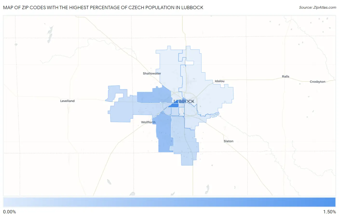 Zip Codes with the Highest Percentage of Czech Population in Lubbock Map
