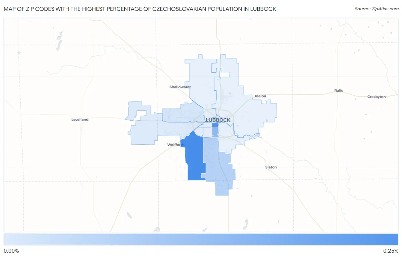 Zip Codes with the Highest Percentage of Czechoslovakian Population in Lubbock Map