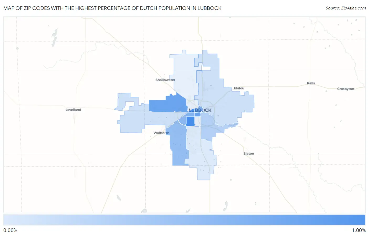 Zip Codes with the Highest Percentage of Dutch Population in Lubbock Map