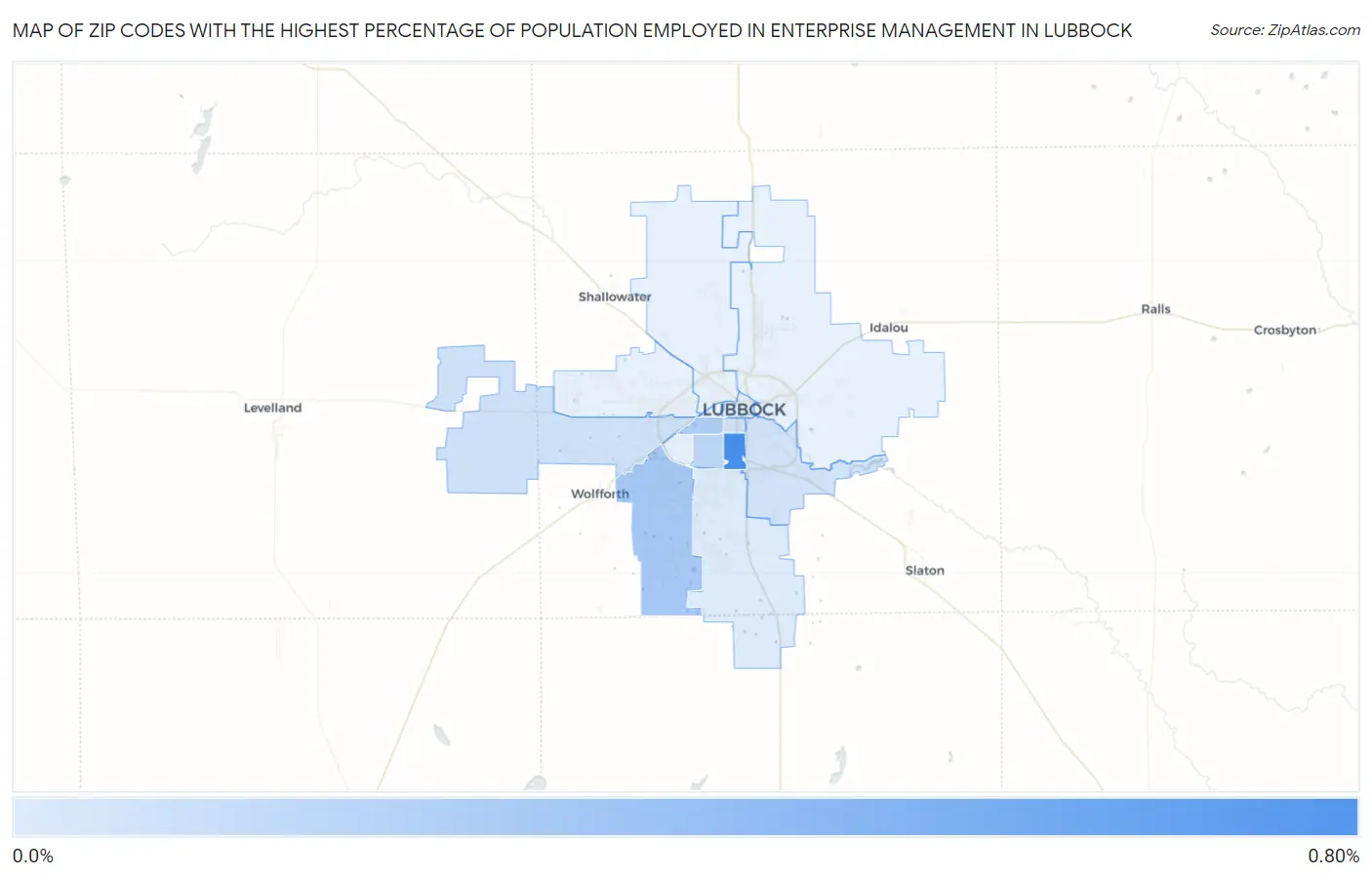 Zip Codes with the Highest Percentage of Population Employed in Enterprise Management in Lubbock Map
