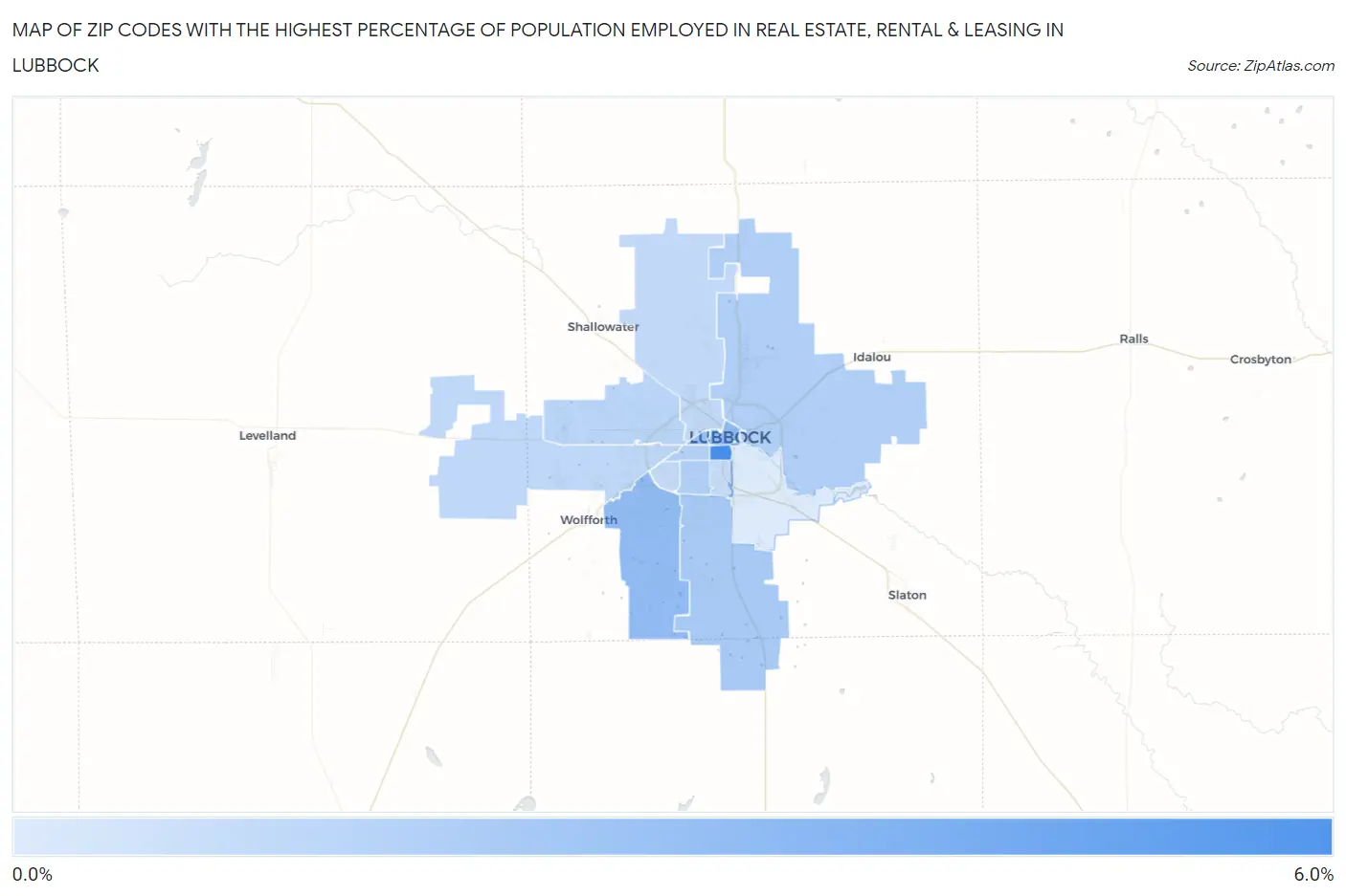 Zip Codes with the Highest Percentage of Population Employed in Real Estate, Rental & Leasing in Lubbock Map