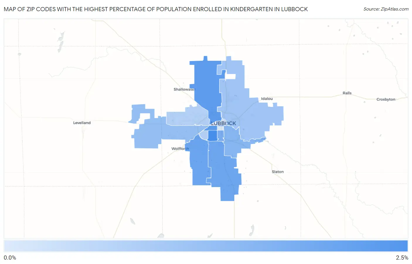 Zip Codes with the Highest Percentage of Population Enrolled in Kindergarten in Lubbock Map