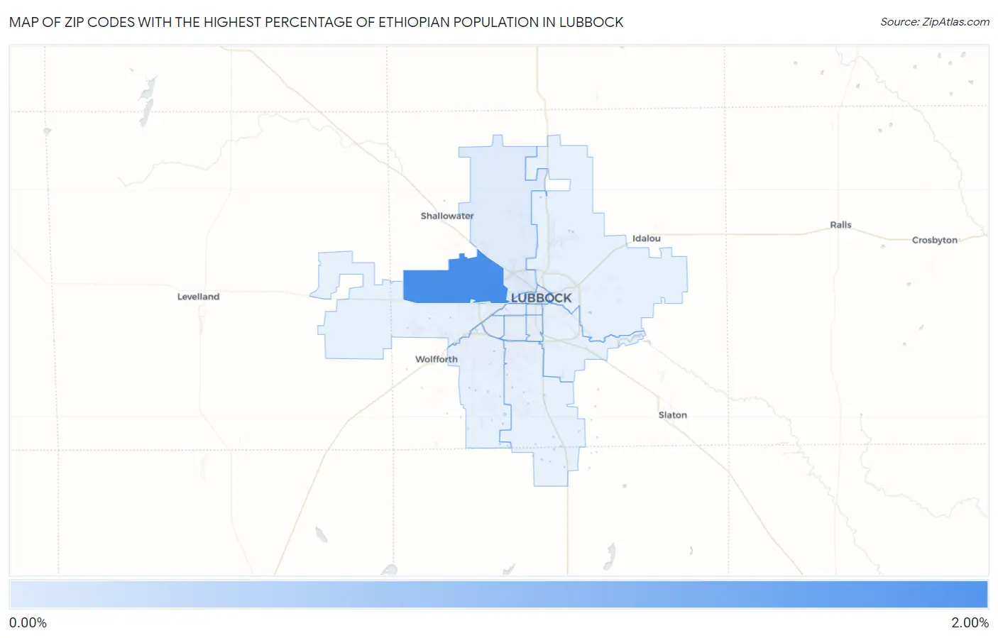 Zip Codes with the Highest Percentage of Ethiopian Population in Lubbock Map
