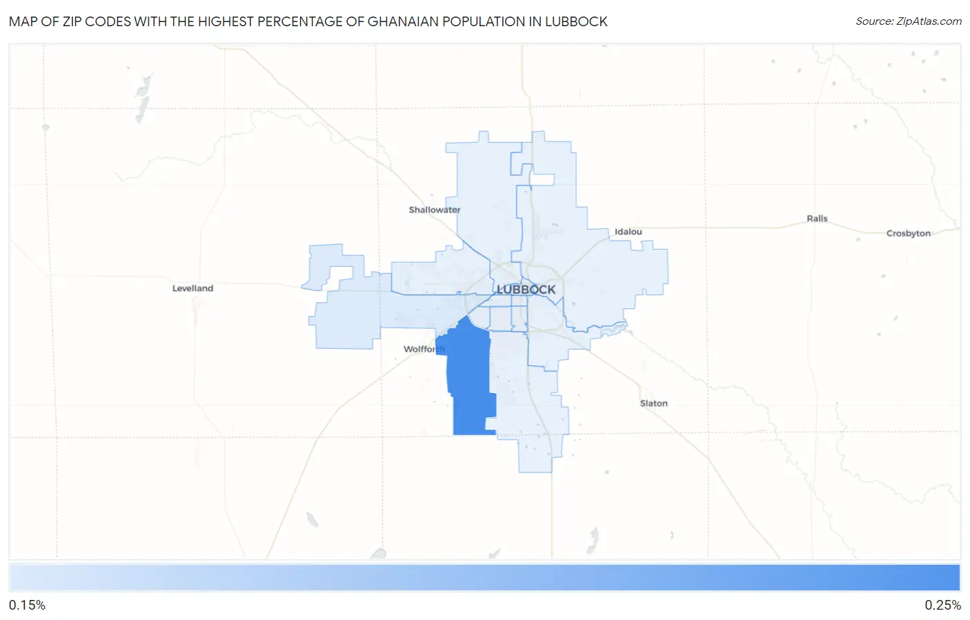 Zip Codes with the Highest Percentage of Ghanaian Population in Lubbock Map