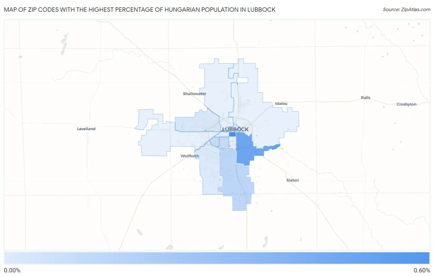 Zip Codes with the Highest Percentage of Hungarian Population in Lubbock Map