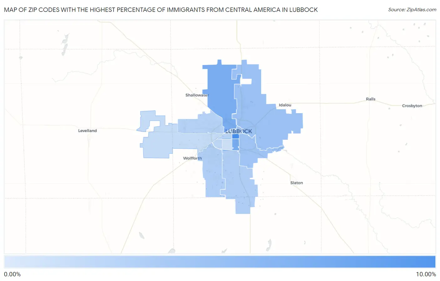 Zip Codes with the Highest Percentage of Immigrants from Central America in Lubbock Map