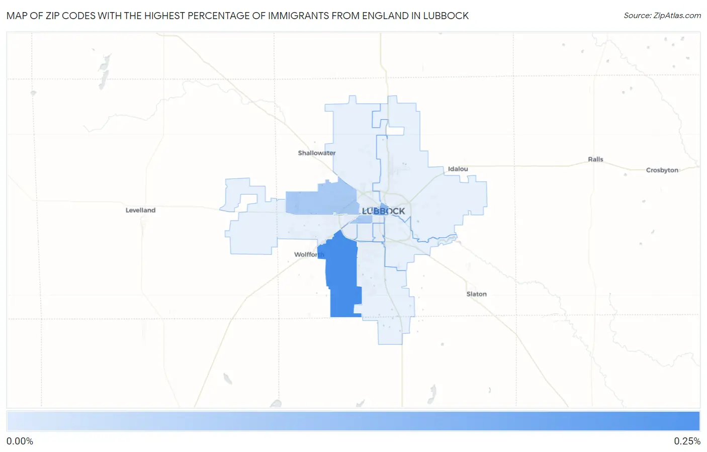 Zip Codes with the Highest Percentage of Immigrants from England in Lubbock Map