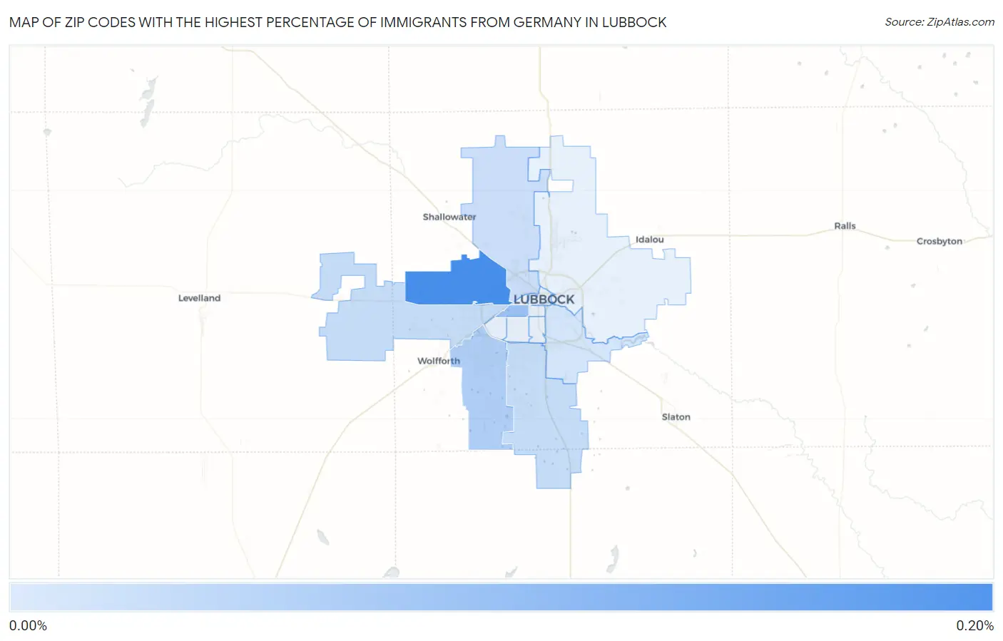 Zip Codes with the Highest Percentage of Immigrants from Germany in Lubbock Map