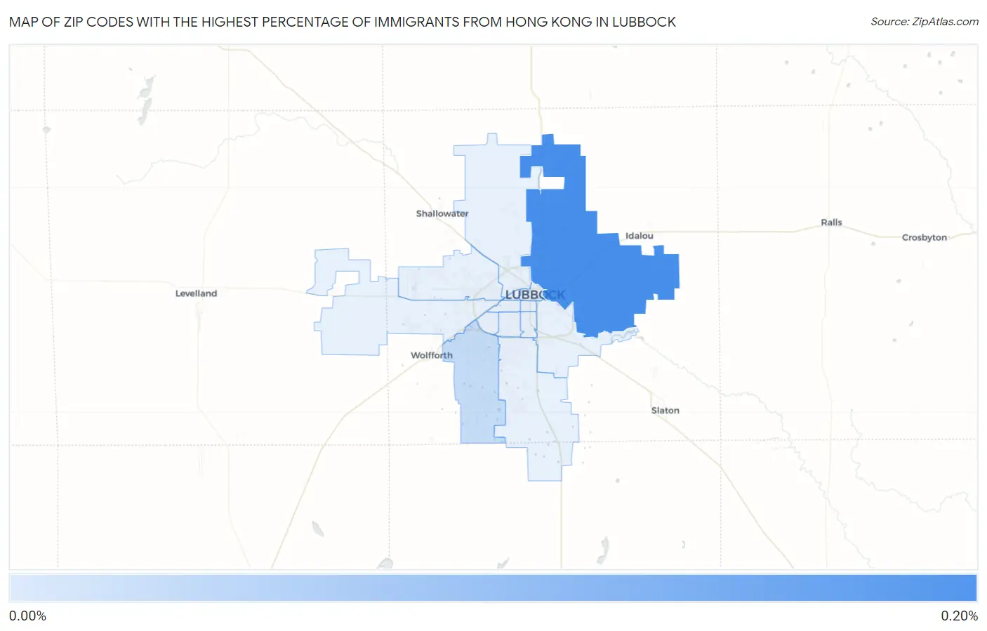 Zip Codes with the Highest Percentage of Immigrants from Hong Kong in Lubbock Map