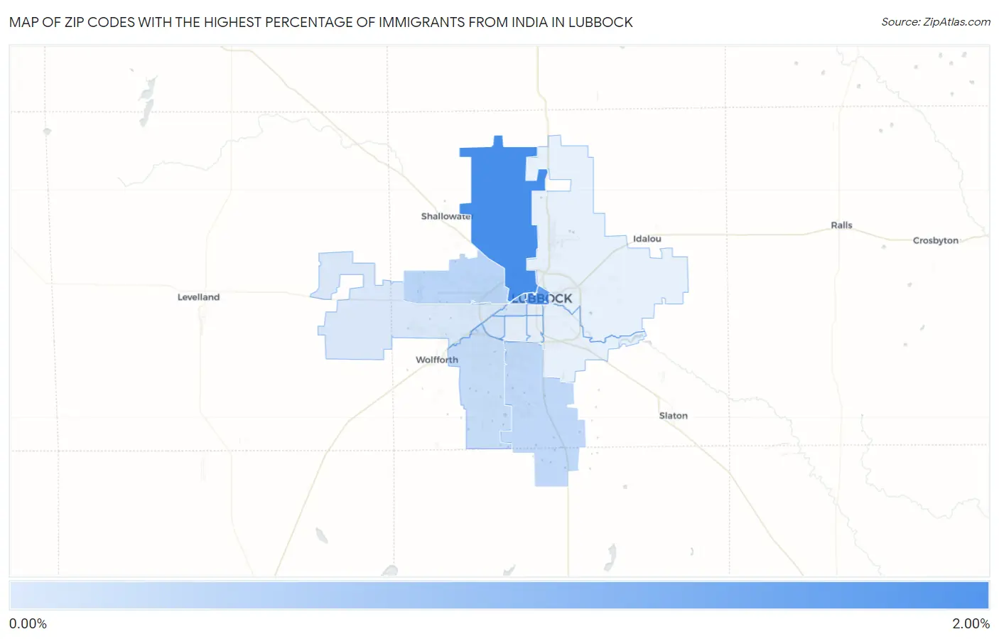 Zip Codes with the Highest Percentage of Immigrants from India in Lubbock Map
