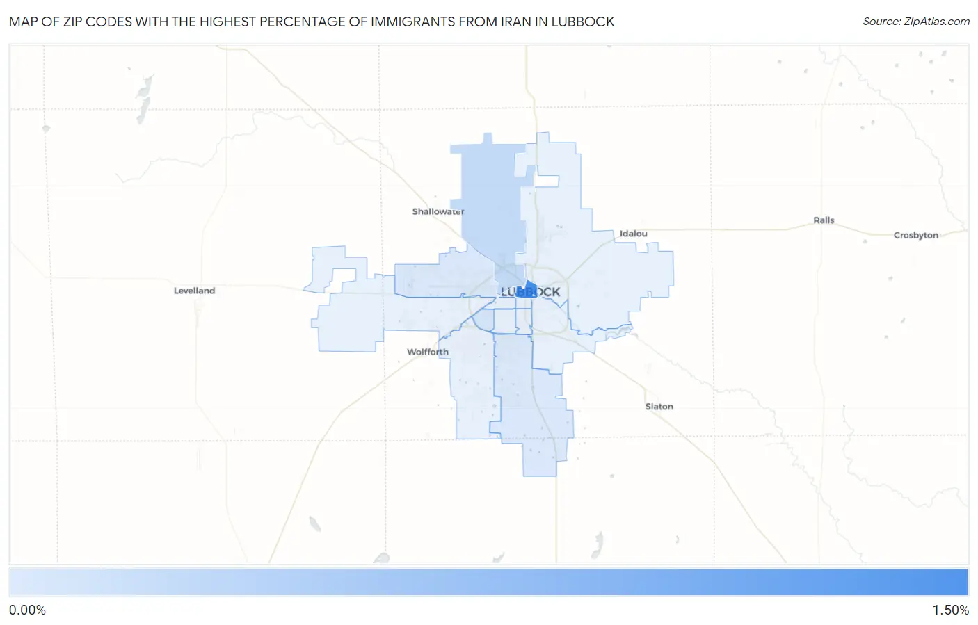 Zip Codes with the Highest Percentage of Immigrants from Iran in Lubbock Map